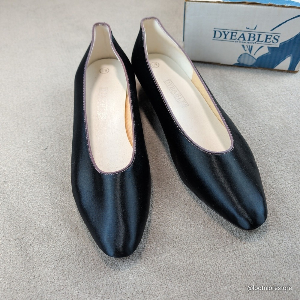 Dyeables Pumps Vintage 90s Satin Low Heel Formal Wedding Black Women Size 12W 12